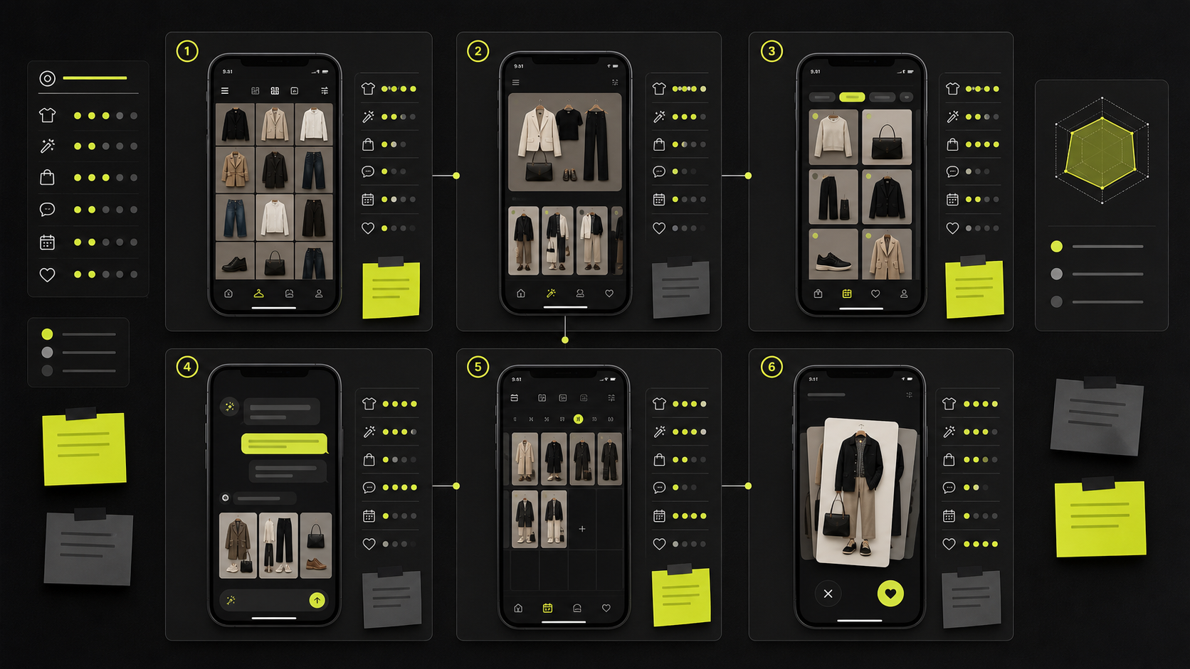 Competitive benchmark of six styling and wardrobe apps, each scored across six criteria